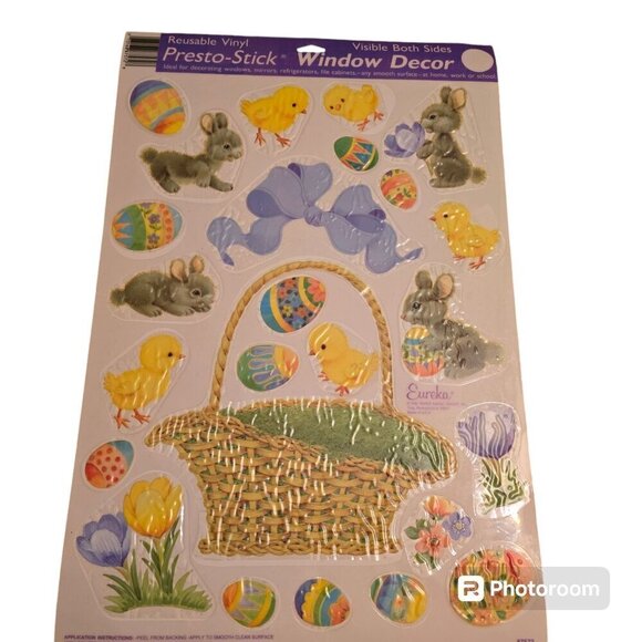 Vintage Eureka Easter Holiday Window Cling Decor Bunny Egg Chic - Picture 1 of 10